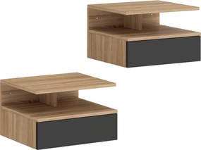 HOMCOM Set 2 Noptiere Suspendate pentru Dormitor, Design Modern cu Sertar și Raft, din Lemn, 35x32x22.5cm, Stejar și Negru | Aosom Romania