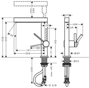 Baterie lavoar, Hansgrohe, Finoris 230, cu pipa extractibila, ventil, crom