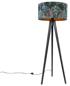 Lampă de podea cu trepied negru cu abajur paun 50 cm - Tripod Classic