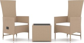 vidaXL Set șezlonguri grădină, 3 piese, bej, poliratan&oțel