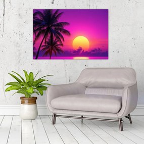 Tablou - Apus violet cu palmier (90x60 cm)