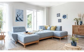 Canapea extensibilă în formă de "U" cu șezlong pe partea dreaptă Miuform Dazzling Daisy, albastru deschis