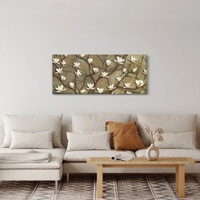 Tablou - Magnolii albe pe zidărie de piatră (120x50 cm)