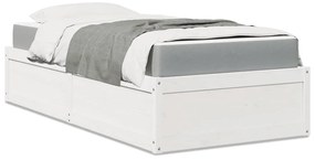 vidaXL Pat cu saltea, alb, 90x190 cm, lemn masiv pin
