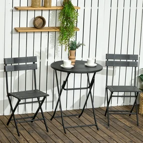 Outsunny Set Mobilier de Grădină 3 Piese pentru Terasă, Oțel și HDPE, Design Modern, Gri Închis | Aosom Romania