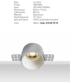 Spot incastrabil GU10 Monika alb D-6cm