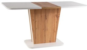 Masă de sufragerie extensibilă 110-145 cm Caridad (alb mat + stejar wotan) (pentru 4 până la 6 persoane). 1050001