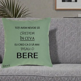 Perna Decorativa Eu Cred ca mai Beau o Bere, 40x40 cm, Verde, Husa Detasabila, Perna Inclusa, BEKZ®