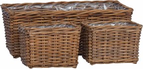 vidaXL Coș pentru plante cu depozitare 3 pcs Maro Ratan Kubu