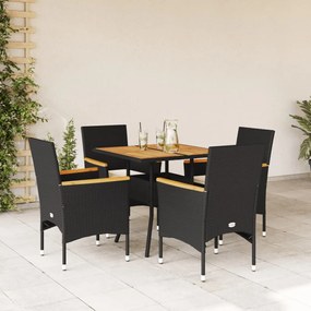 3278698 vidaXL Set mobilier grădină perne 5 piese negru poliratan/lemn acacia