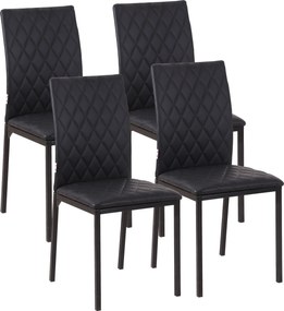 HOMCOM Set de 4 Scaune din Piele Ecologică cu Cusături Romboidale și Picioare din Oțel, 41x50x91 cm, Negru | Aosom Romania