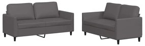 vidaXL Set de canapele cu perne, 2 piese, gri, piele ecologică