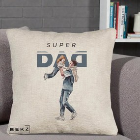 Cadou pentru Tata - Perna Personalizata Super DAD Tata si Fiica, 40x40 cm, Bej Canapea, Husa Detasabila, Perna Inclusa, BEKZ®
