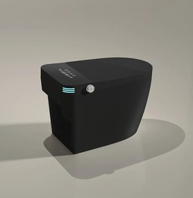 Vas toaletă inteligentă cu Bideu, Afișaj LED, Telecomandă, Sterilizare UV, Deschidere/Închidere automată, funcționare senzor picior, Control inteligent al Temperaturii, Uscare aer cald, Iluminare de noapte, Ceramică, Negru, 822