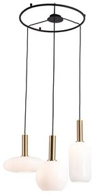 Lustra cu 3 pendule design modern Barab auriu, alb opal
