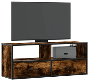 vidaXL Dulap TV stejar fumuriu 100x31x39,5 cm, lemn prelucrat și metal