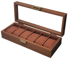 Cutie din Lemn pentru 6 Ceasuri LUXURY, Maro, Cu Capac Transparent
