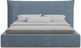 Pat matrimonial albastru tapițat cu spațiu de depozitare cu somieră 180x200 cm Esala – Makamii