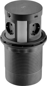 Priza incorporabila in blat Comfort Plus GTV, incarcator wireless 5W, 4 prize Schuko, 2 x USB A, 2 x RJ45, negru, D: 120 mm D:120 mm, Aluminiu