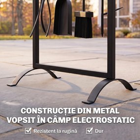 Outsunny Set pentru Șemineu din Metal, 6 Piese, cu Geantă, Perie, Lopățică, Vătrai, Clește și Suport, Negru | Aosom Romania
