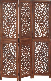 vidaXL Paravan cameră sculptat manual 3 panouri maro 120x165 cm mango