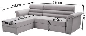 Set de canapea, ţesătură Queens gri deschis, stânga, FABO