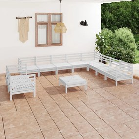 3083200 vidaXL Set mobilier de grădină, 11 piese, alb, lemn masiv de pin