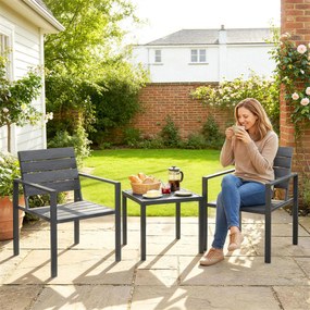 Outsunny Set Bistro Grădină 3 Piese pentru 2 Persoane, Masă și Scaune de Exterior cu Cadru Metalic, Mobilier din Plastic pentru Terasă | Aosom Romania