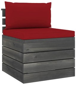 Canapea de gradina din paleti, de mijloc, cu perne, lemn pin 1, Bordo, canapea de mijloc