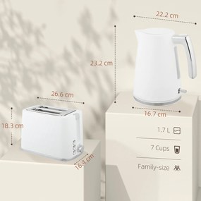 HOMCOM Set Fierbător Electric 2200W 1.7L și Prăjitor Dublu 7 Nivele Alb | Aosom Romania