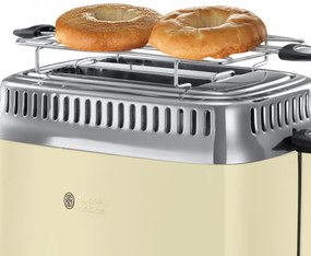 Prajitor de paine Russell Hobbs Retro Vintage Cream 21682-56, 1300W, 2 felii, 6 trepte, Indicator retro, Lift & Look, Quick Toast, Cream/Inox