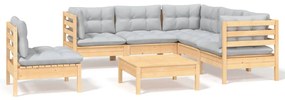 3096411 vidaXL Set mobilier grădină cu perne gri, 6 piese, lemn de pin