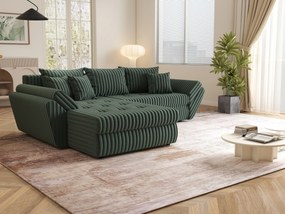 Colțar extensibil dumonde cu ladă de depozitare si sezut confortabil din spuma high-density, Loana Ambience Green 270x185 cm
