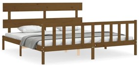 3193294 vidaXL Cadru pat cu tăblie, maro miere, 200x200 cm, lemn masiv