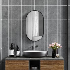 HOMCOM Oglindă Baie Ovală de Perete cu Ramă din Aluminiu, Verticală sau Orizontală, 40 x 70 cm, Negru | Aosom Romania
