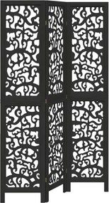 vidaXL Paravan de cameră cu 3 panouri, negru, lemn masiv paulownia