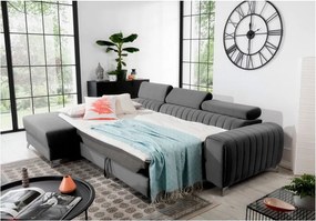 Colțar gri închis extensibil/cu spațiu de depozitare cu tapițerie din catifea (cu colț pe partea stângă/cu șezlong) Grayson – ELTAP