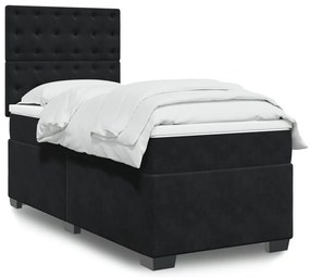 vidaXL Pat box spring cu saltea, negru, 80x200 cm, catifea