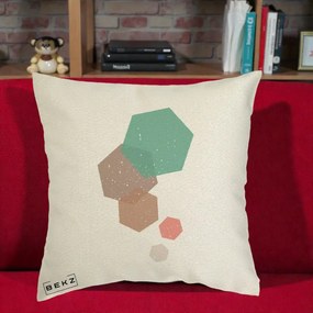 Perna Decorativa Geometric Hexagoane Pastel, 40x40 cm, Ecru, Husa Detasabila, Perna Inclusa, BEKZ®