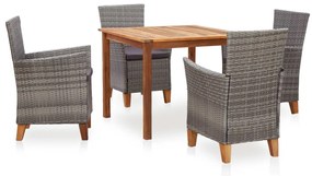 vidaXL Set mobilier de exterior, 5 piese, gri, poliratan, lemn acacia