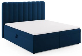 Pat boxspring albastru închis cu spațiu de depozitare 180x200 cm Gina – Milo Casa