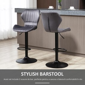 Set 2 scaune bar, inaltime reglabila, imitatie catifea HOMCOM | Aosom Romania