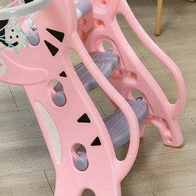 AIYAPLAY Tobogan pentru Copii 18-36 Luni cu Coș de Baschet Lateral și Tobogan din Plastic, 133x60x70 cm, Roz | Aosom Romania