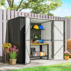 Outsunny Șopron Metalic Exterior pentru Grădină 1,37 m² 163x89x163 cm cu Acoperiș Înclinat, Uși cu Bolt și Mănuși, Gri | Aosom Romania