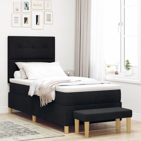 vidaXL Pat Box Spring cu Saltea &amp; Bancă Negru 80x200 cm Țesătură