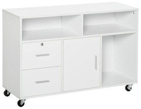 HOMCOM Suport pentru imprimantă cu 2 sertare mobilier de depozitare pe roți rafturi deschise și dulap, 100 x 35 x 65 cm, alb | Aosom Romania