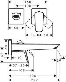 Baterie lavoar Hansgrohe Logis Fine, 1/2'', montare pe perete, si pipa 205 mm, necesita corp ingropat, crom - 71256000