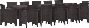 vidaXL Set de masă pentru grădină 13 pcs Maro Rattan poli