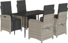 vidaXL Set mobilier de grădină cu perne, 5 piese gri deschis poliratan