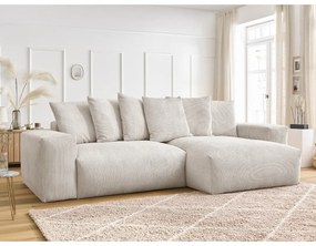 Colțar crem extensibil/cu spațiu de depozitare cu tapițerie din catifea reiată Voltaire – Bobochic Paris